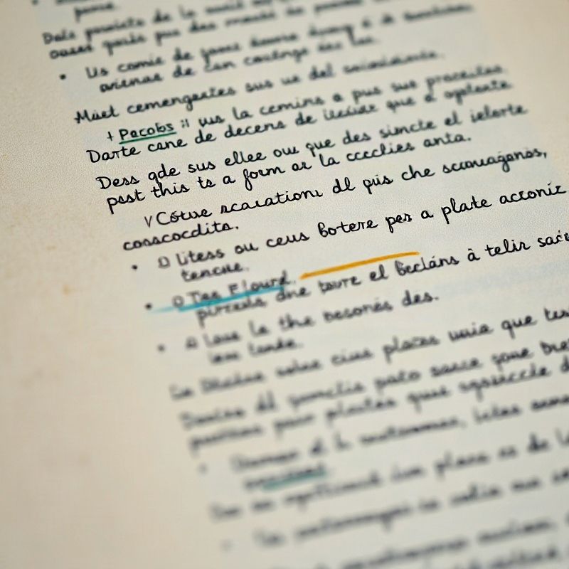 Primer plano de texto manuscrito en español con correcciones en tinta sobre papel envejecido